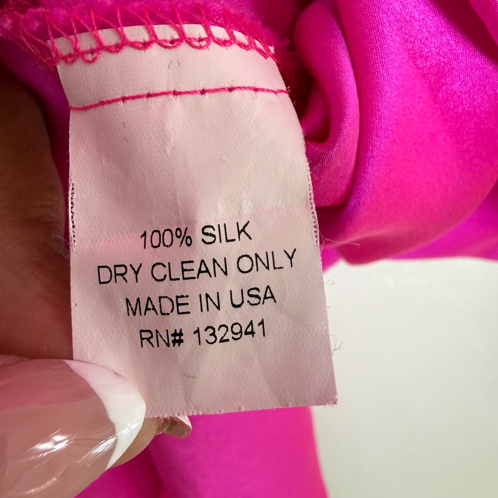 Amanda Uprichard 100% Silk Blouse Hot Pink V-Neck Barbiecore Dopamine Dressing S - Picture 10 of 12